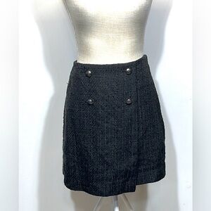LOFT Women's Size 4 Black Textured Lined Faux Wrap Tweed Skirt